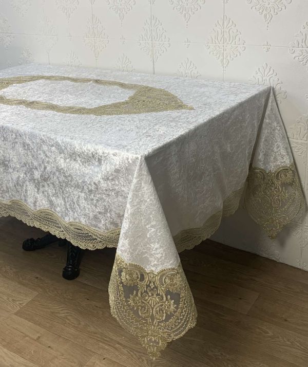 Скатертина Велюр Acme Tekstil 160x220 Sunsuzluk Krem-Gold PVS