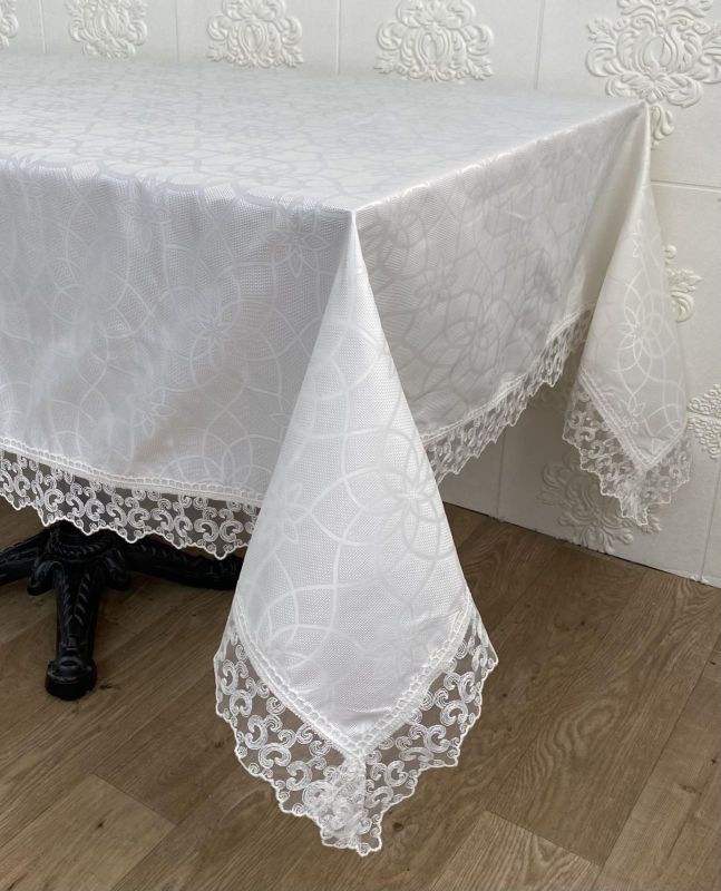 Скатертина Masali поліестер з мереживом 160х220 Model 513 Cream