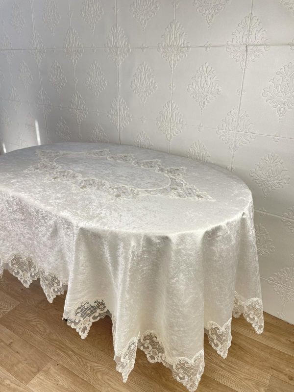 Скатертина Велюр Acme Tekstil 160x220 ovale Kyrien Krem PVS