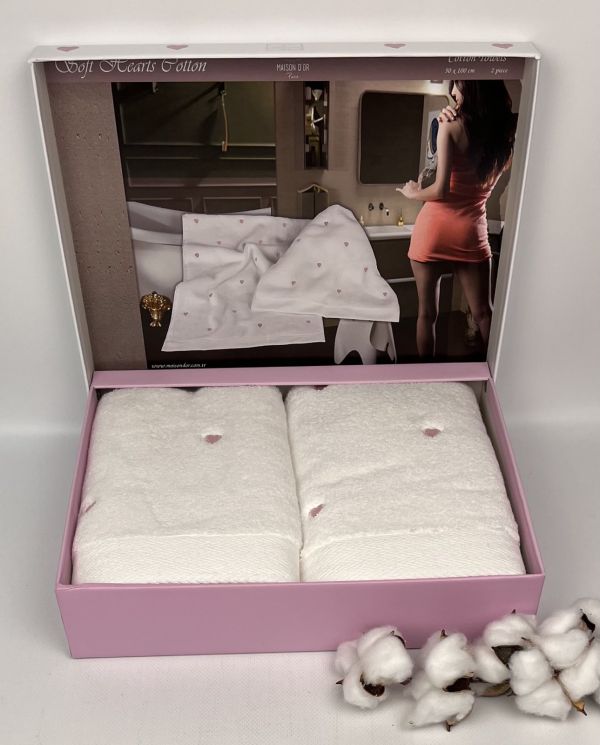 Рушники Maison D'or 2шт Soft Hearts Set White-Pink
