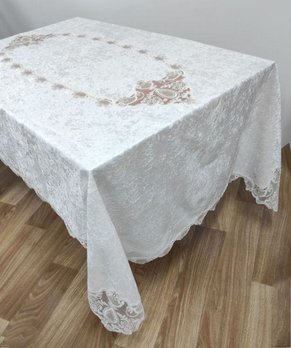 Скатертина Велюр Acme Tekstil 160x220 Damla Krem PVS