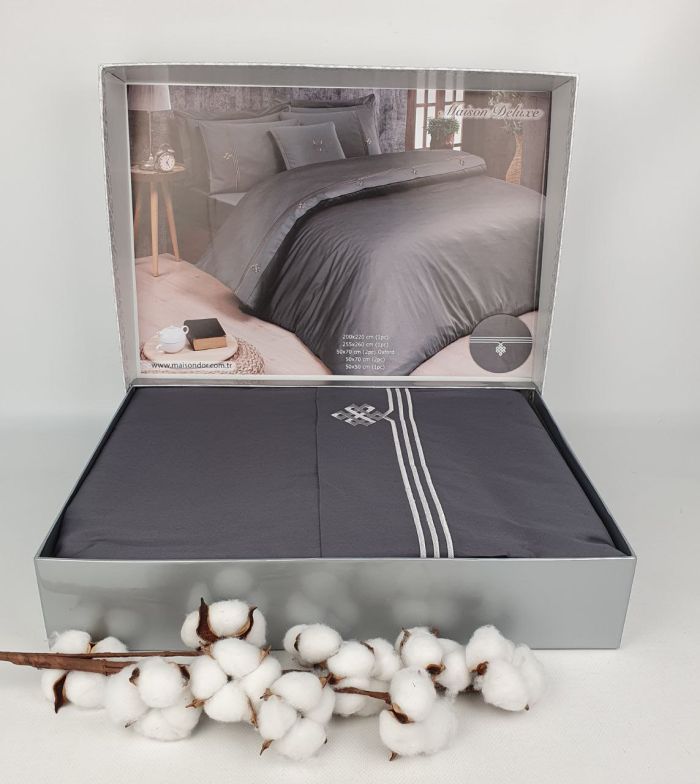Постільна білизна Maison D'or Deluxe сатин з вишивкою 200х220 Grey-Grey