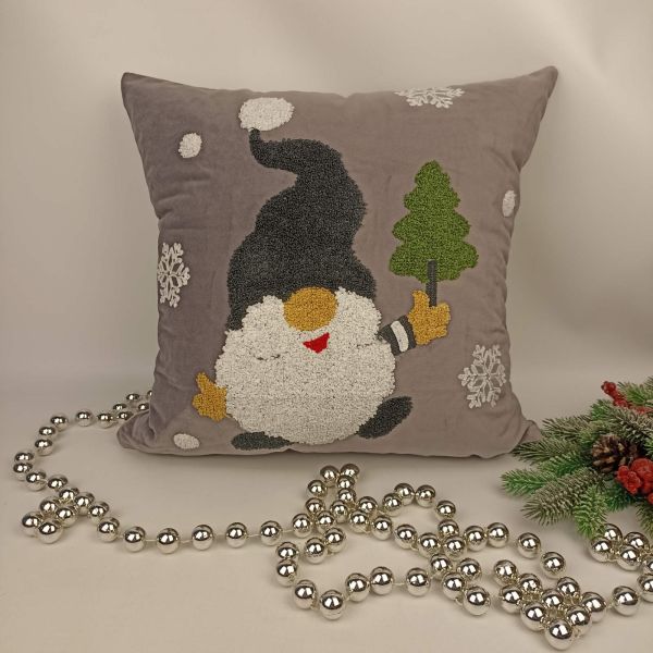 Наволочка новорічна велюрова 45х45 Gnome Gray