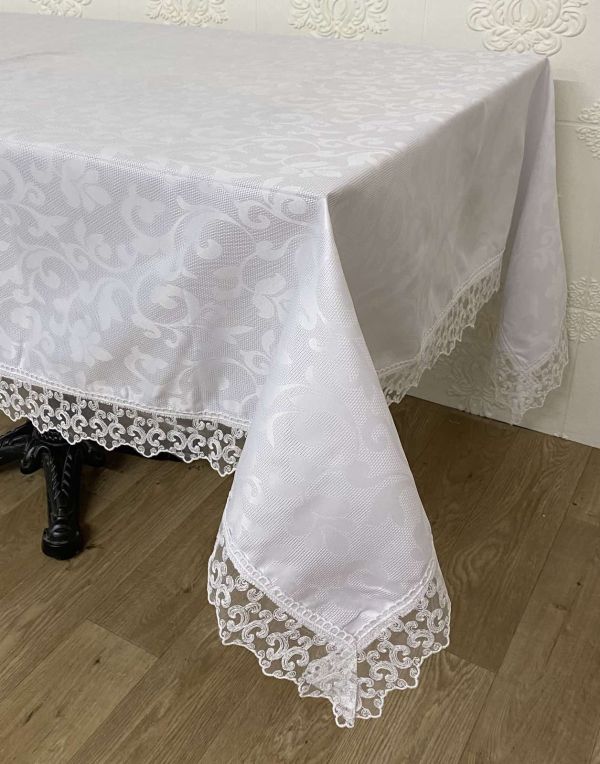 Скатертина Masali поліестер з мереживом 140х180 Model 512 White