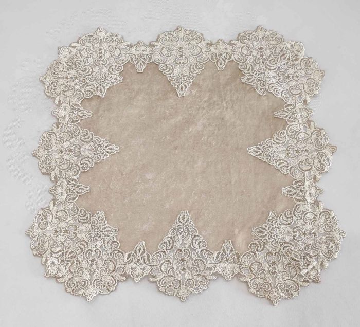 Серветка велюрова Acme з мереживом 50*50 Queen Cappicino