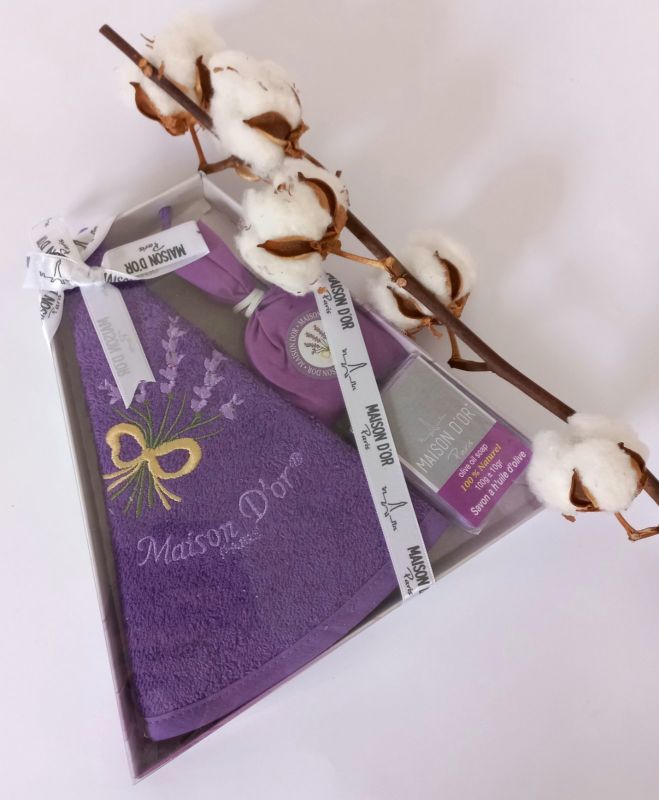 Подарунковий кухонний рушник+мило саше Maison D'or "Lavanda" Dark Lilac