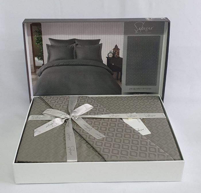 Постільна білизна Saheser Jacquard Vip Satin 200X220 Diamond Antrasit