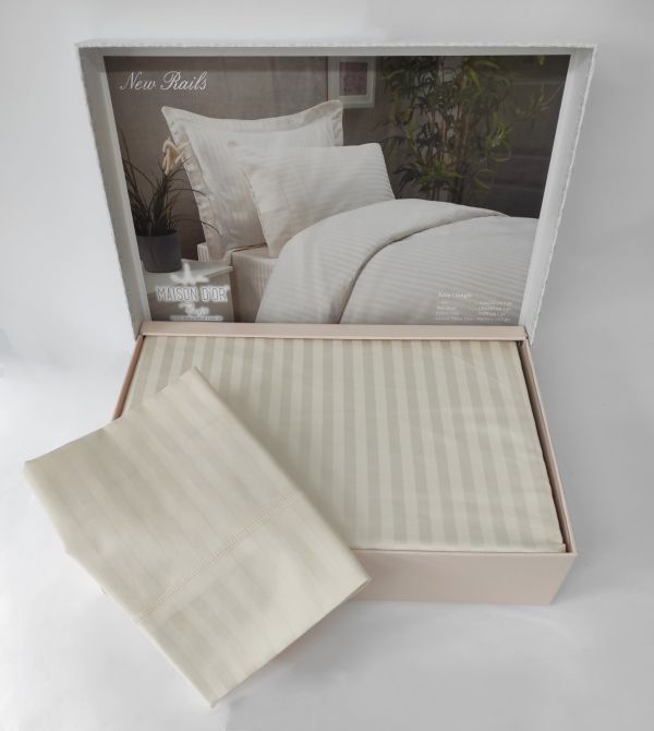 Постільна білизна Maison D'or сатин страйп 160х220 Rails Cream