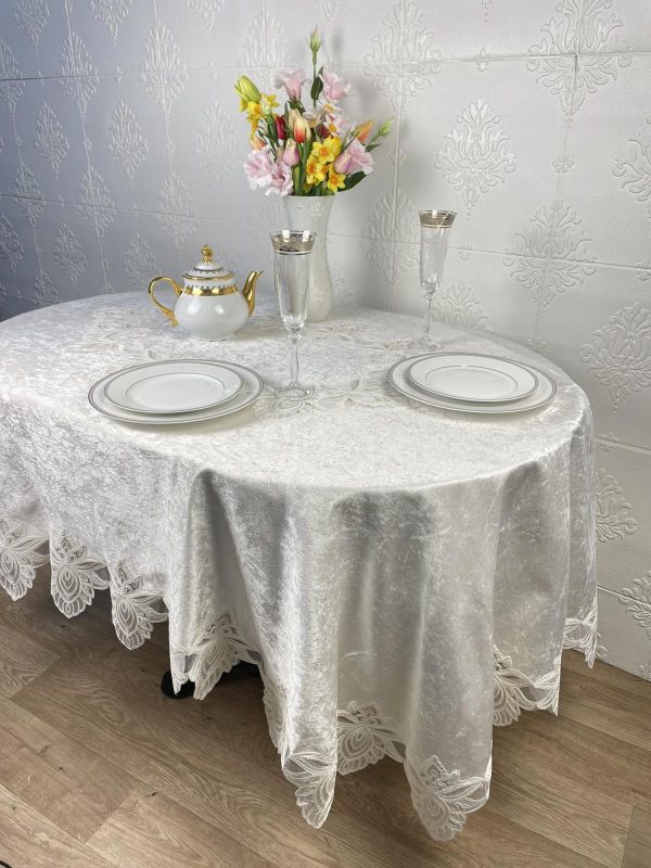 Скатертина Велюр Acme Tekstil 160x260 ovale Cinar Krem PVS