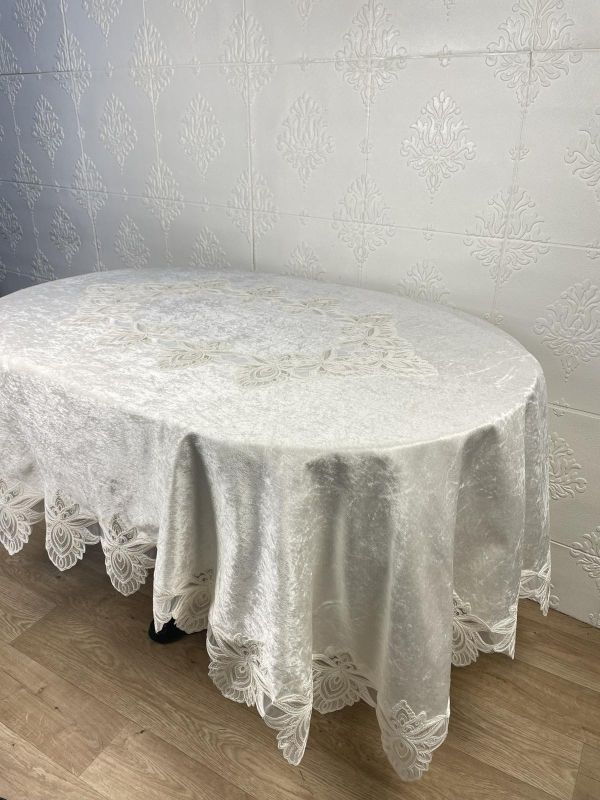 Скатертина Велюр Acme Tekstil 160x260 ovale Cinar Krem PVS