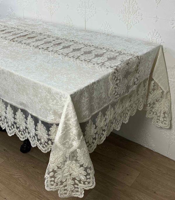 Скатертина Велюр Acme Tekstil 160x220 Vineyard Krem PVS