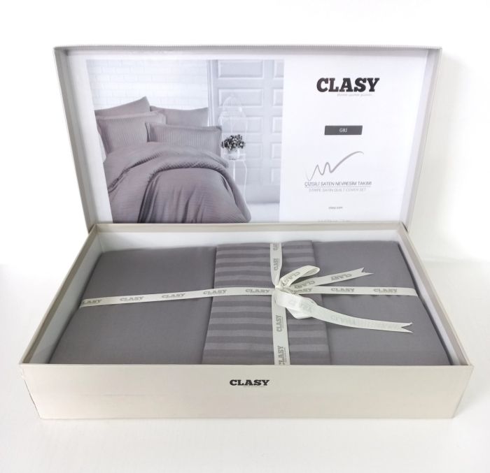 Постільна білизна CLASY страйп-сатин 160x220 см Gri