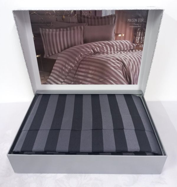 Постільна білизна Maison D'or сатин страйп 200х220 Fous Linens Grey/Black