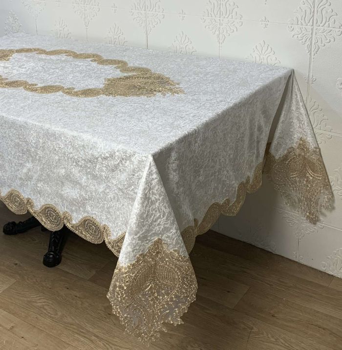 Скатертина Велюр Acme Tekstil 160x220 Lux Payidar Krem-Gold PVS