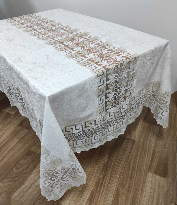 Скатертина Велюр Acme Tekstil 160x260 Vefa Krem-Gold PVS