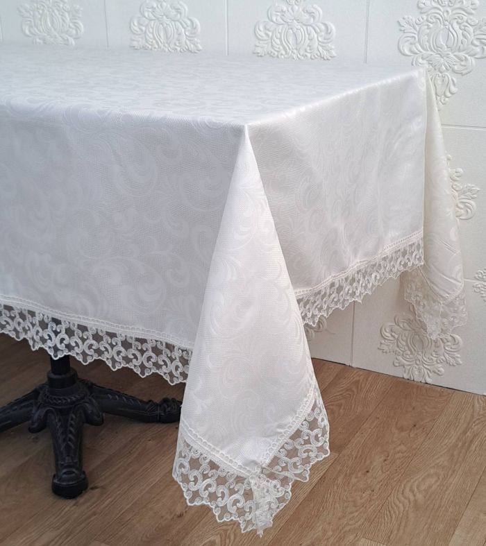 Скатертина Masali поліестер з мереживом 160х220 Model 512 Cream