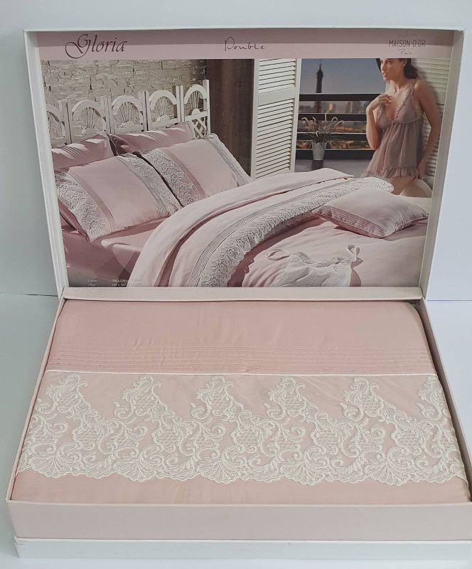 Постільна білизна Maison D'or сатин з мереживом 200х220 Gloriya Rose Color