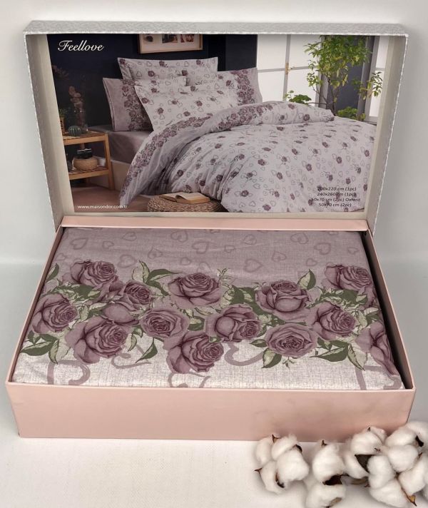 Постільна білизна Maison D'or ранфорс 200х220 Feellove Lilac