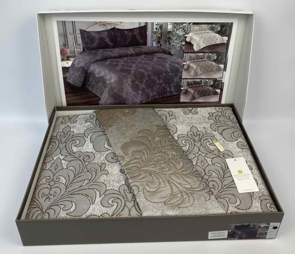 Покривало Moda Box 240х260 з наволочками Damask Kahve