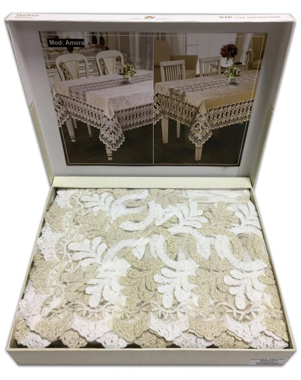 Скатертина Велюр Acme Tekstil 110x160 Amora Krem-Gold