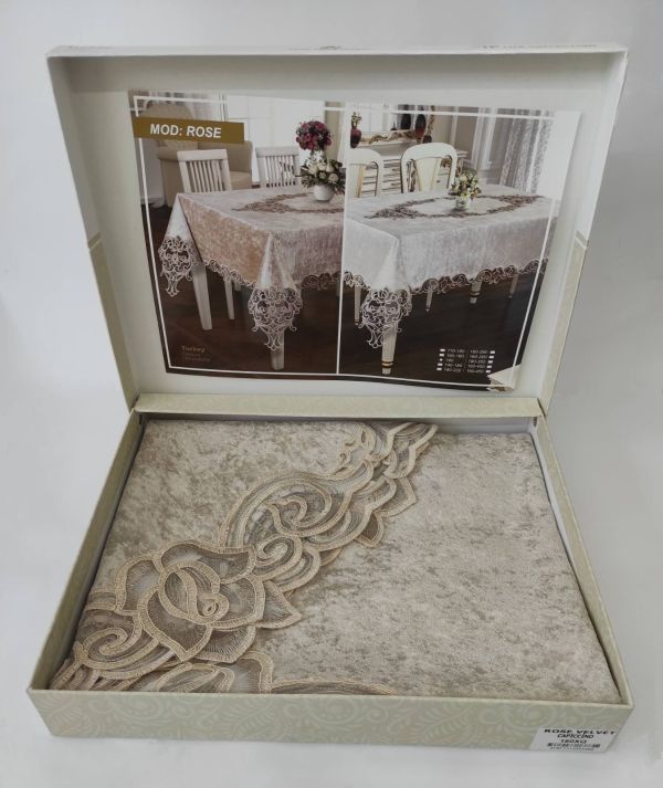 Скатертина Велюр Acme Tekstil 160 круг Rose Cappicino