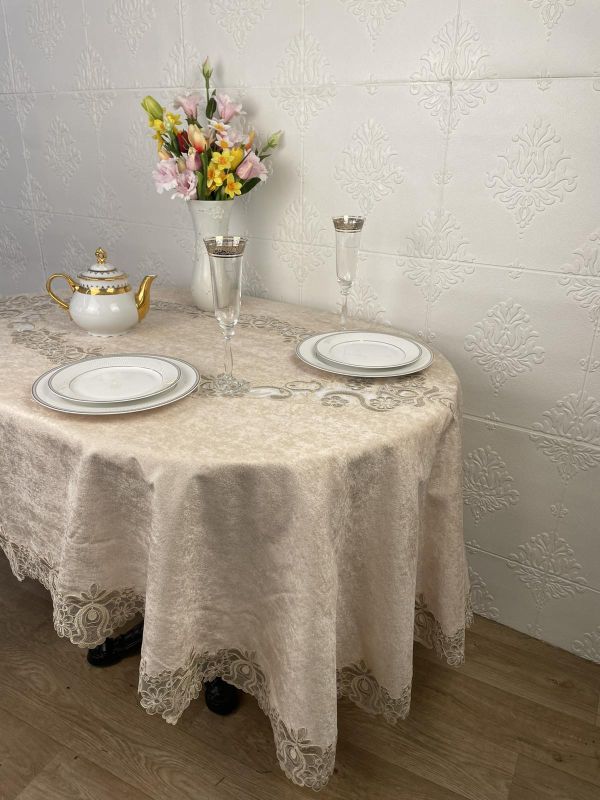 Скатертина Велюр Acme Tekstil 160x260 ovale Marguerite Krem PVS