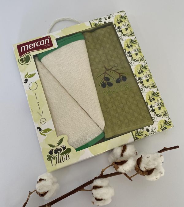 Набір кухонних рушників  Mercan 3шт "Pizza" Olive 1