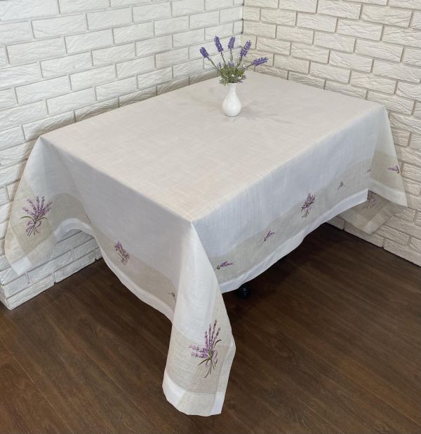 Скатертина льон Лаванда 150*220 код МSZB Beige