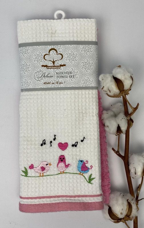 Набір кухонних рушників 2 шт Cottonize Birds Pudra