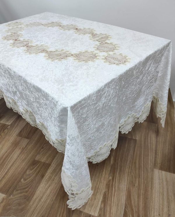 Скатертина Велюр Acme Tekstil 160x350 Dongu Krem PVS