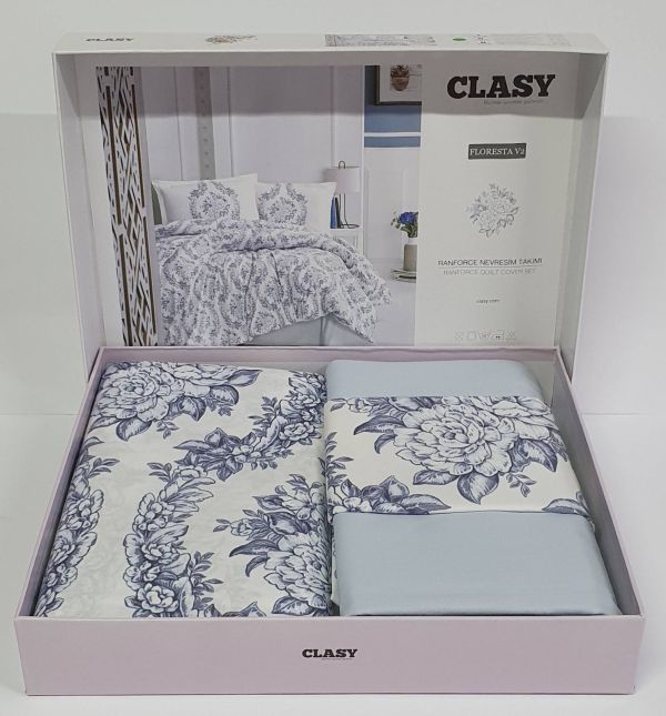 Постільна білизна CLASY ранфорс 200x220 см FLORESTA V2 MAVI
