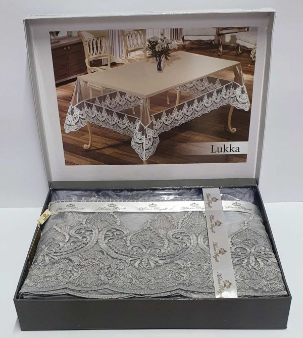 Силіконова скатертина з мереживом Maison Royale 160х300 Lukka Grey