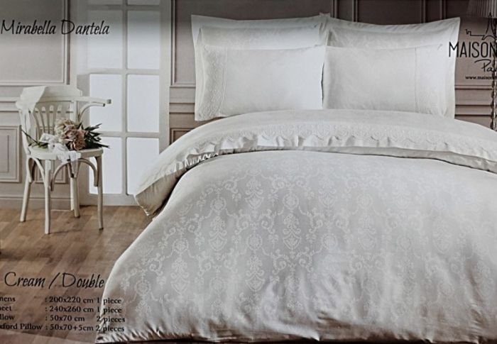 Постільна білизна Maison D'or сатин жаккард з мереживом 200x220 Mirabella Dantela Cream