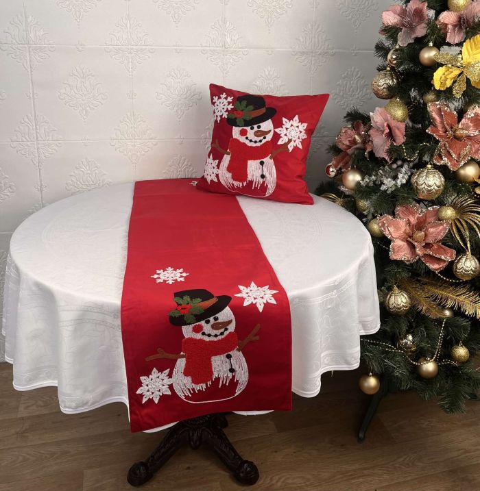 Набір новорічний велюровий доріжка 35х160 + наволочка 45х45 Snowman Red