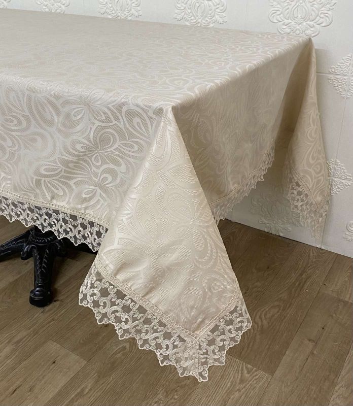Скатертина Masali поліестер з мереживом 160х300 Model 514 Cappucino