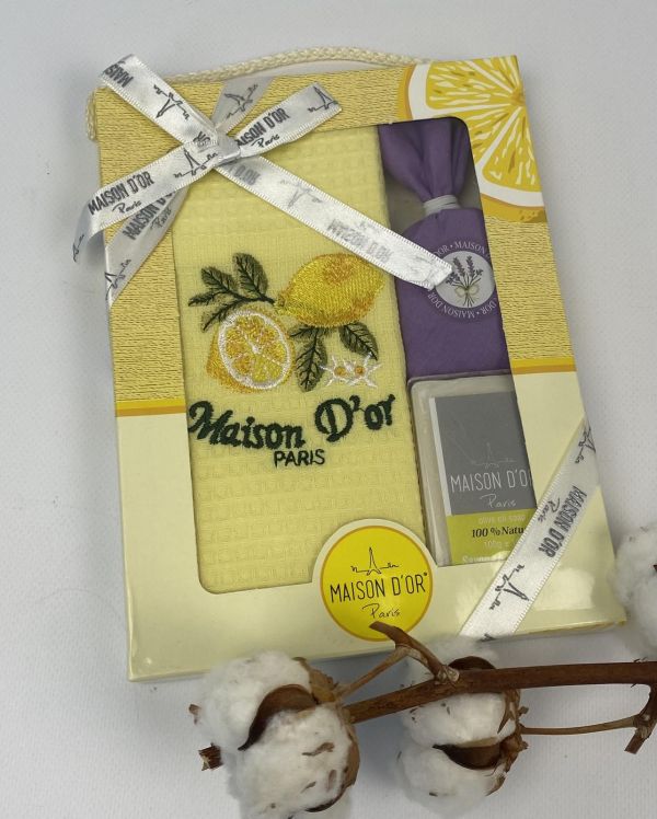 Подарунковий кухонний рушник+мило саше Maison D'or "Lavander" Lemon