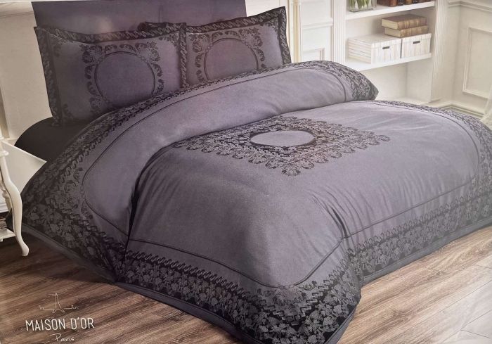 Постільна білизна Maison D'or сатин бамбук з вишивкою 200х220 Tom Ross Grey-Black