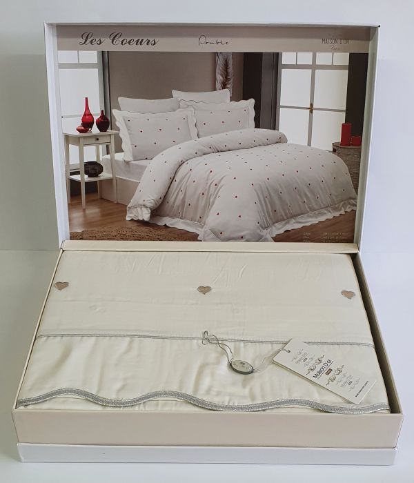 Постільна білизна Maison D'or сатин з вишивкою 200х220 Les Coeurs Ecru-Beige