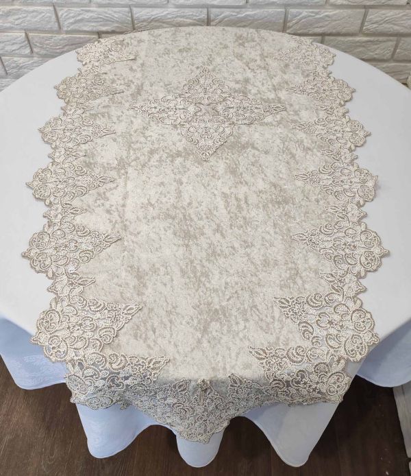 Доріжка велюрова Acme з мереживом 70*160 Queen Cappicino