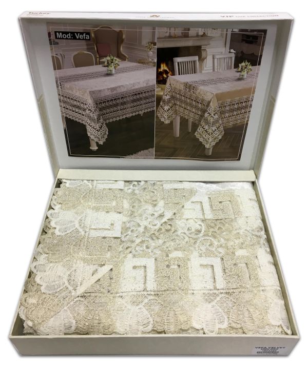 Скатертина Велюр Acme Tekstil 110x160 Vefa Krem-Gold