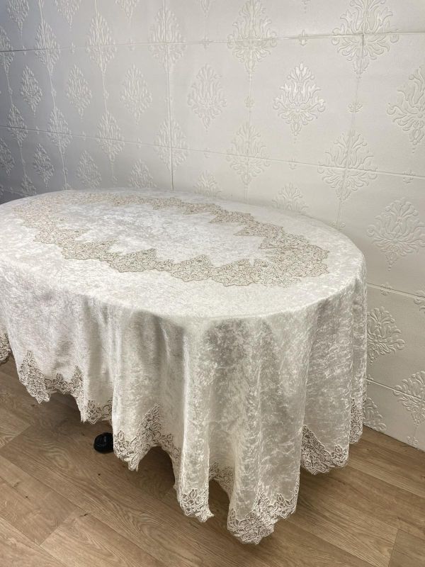 Скатертина Велюр Acme Tekstil 160x220 ovale Queen Krem PVS