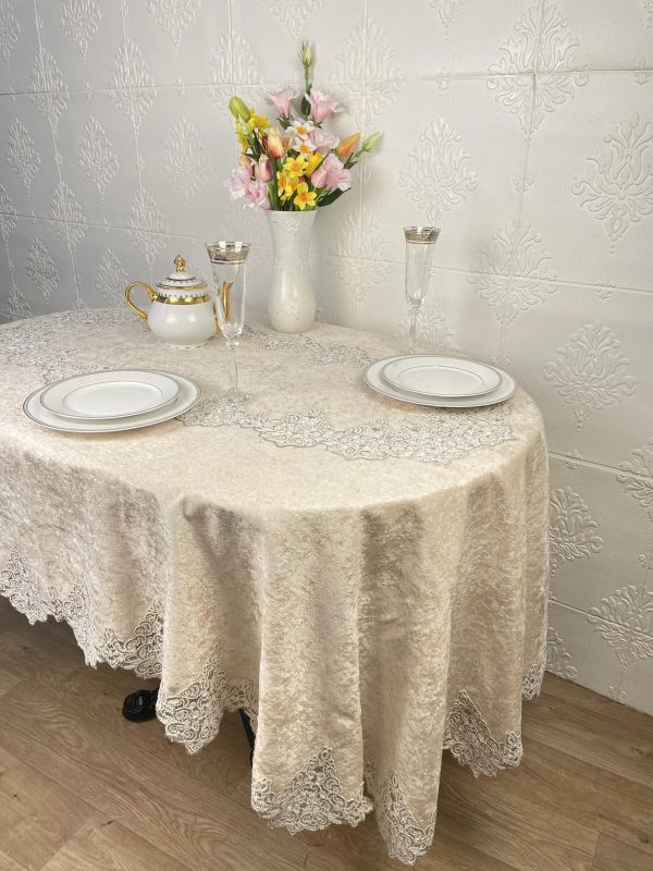 Скатертина Велюр Acme Tekstil 160x300 ovale Quenn Capiccino PVS