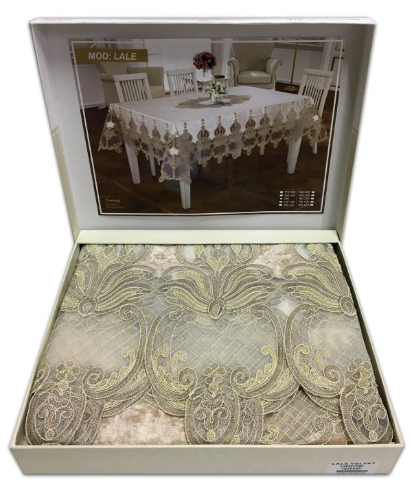 Скатертина Велюр Acme Tekstil 160x300 Lale Capiccino