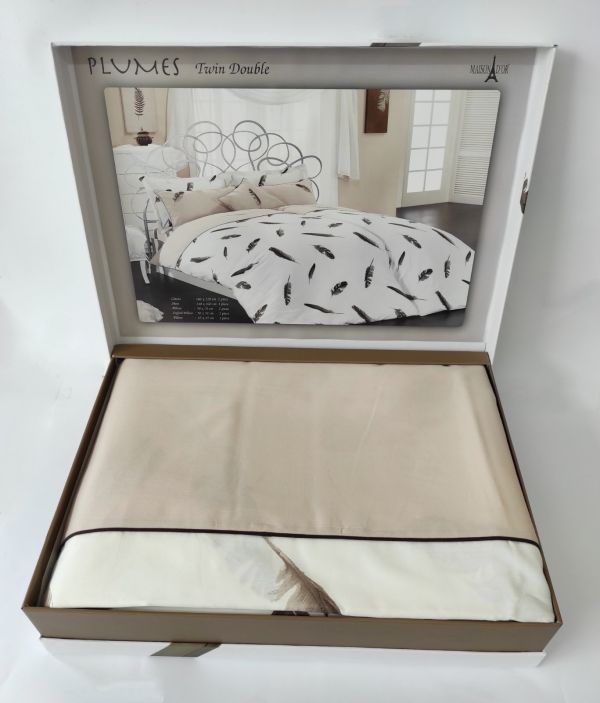 Постільна білизна Maison D'or сатин сімейна Plumes Beige