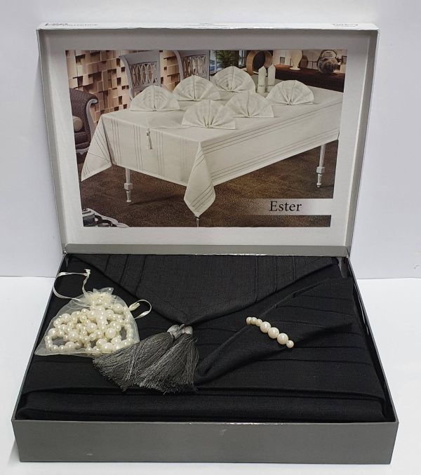 Скатертина Set Maison Royale 160x350+12 psc Ester Siyah