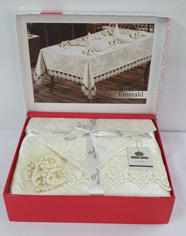 Скатертина Set Велюр Maison Royale 160x350+12 psc Emerald Cream