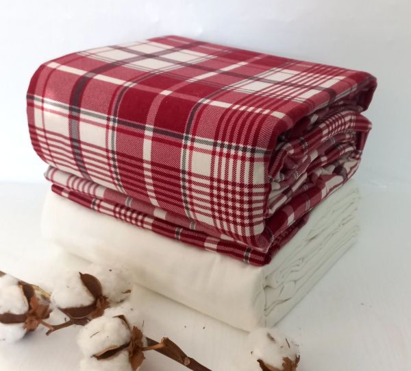Постільна білизна Cotton Collection фланель 200x220 Red Ivory Plaid 2