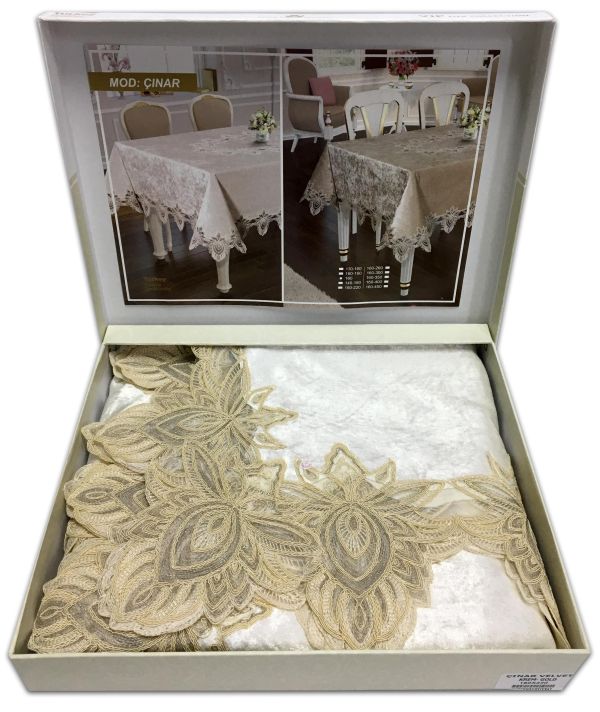 Скатертина Велюр Acme Tekstil 110x160 Cinar Krem-Cappicino
