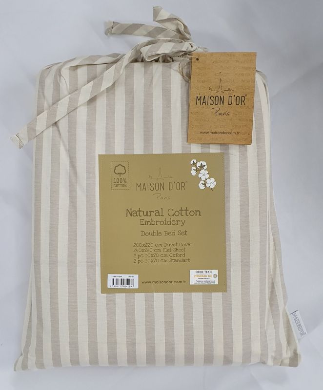 Постільна білизна Maison D'or ранфорс полоска 200х220 Lines Beige