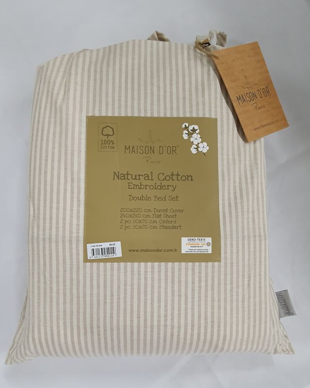 Постільна білизна Maison D'or ранфорс полоска 200х220 Lines Beige
